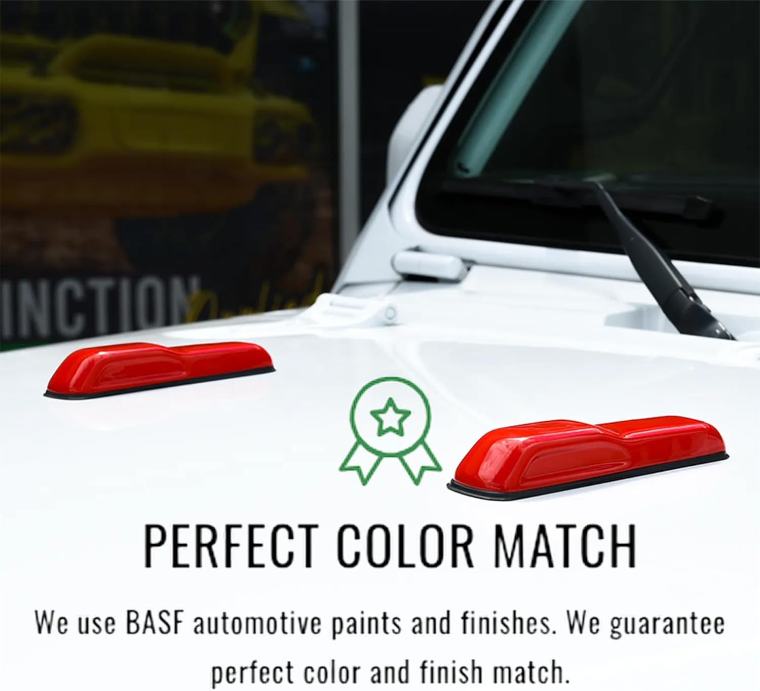 Pair of Cover'd Up Firecracker Red Hood Bumper Covers fits 2018-2026 Wrangler JL & 2020-2026 Gladiator JT | Custom Finish | Precise Fit | Built to Last | Made in USA