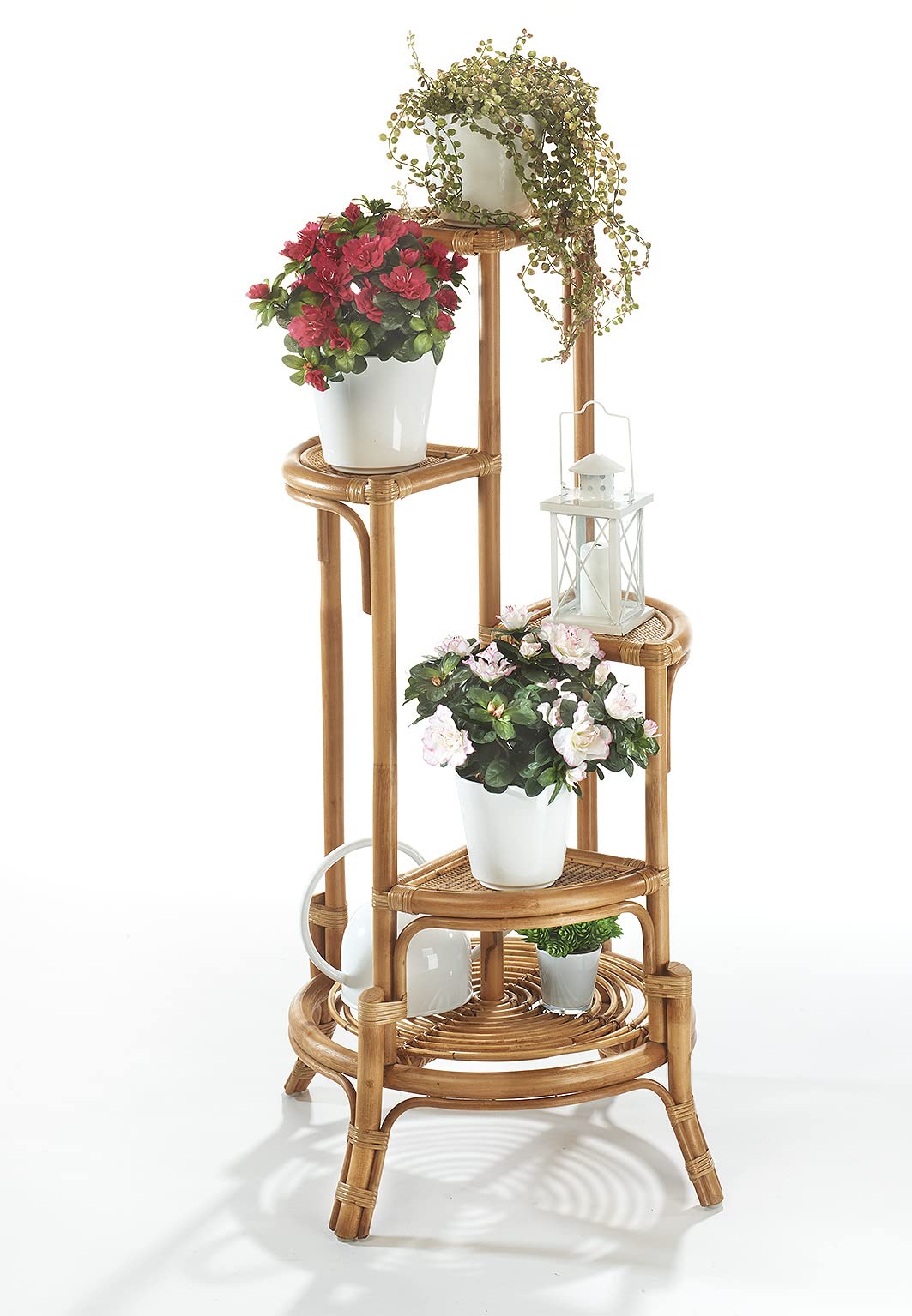 Kobolo Blumenregal Blumenhocker Pflanzenständer Regal aus Rattan - Natur - für 4 Töpfe