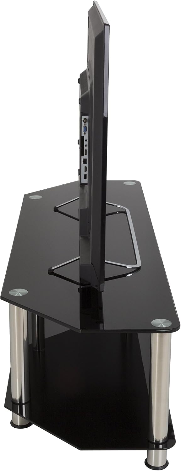 AVF SDC1400-A TV Stand for Up to 65-Inch TVs, Black Glass, Chrome Legs