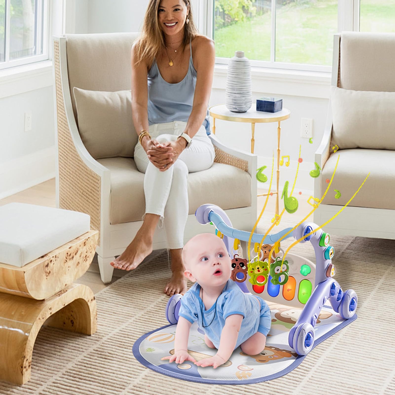 Genérico Tapis d'activités pour bébés | Tapis musical avec déambulateur – Jouet éducatif antidérapant pour développement motrice à la maison et à l'extérieur pour enfants de 0 à 24 mois