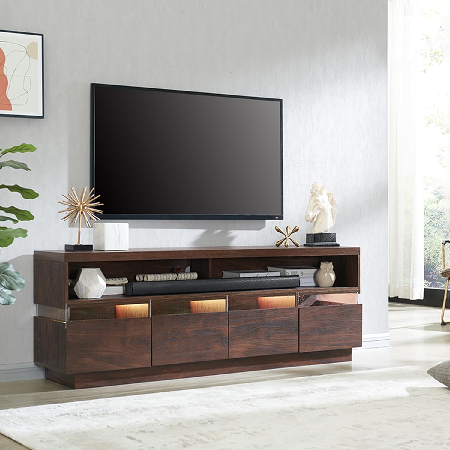 OKD LED TV Stand for 75 Inch TV, Media Console Table w
