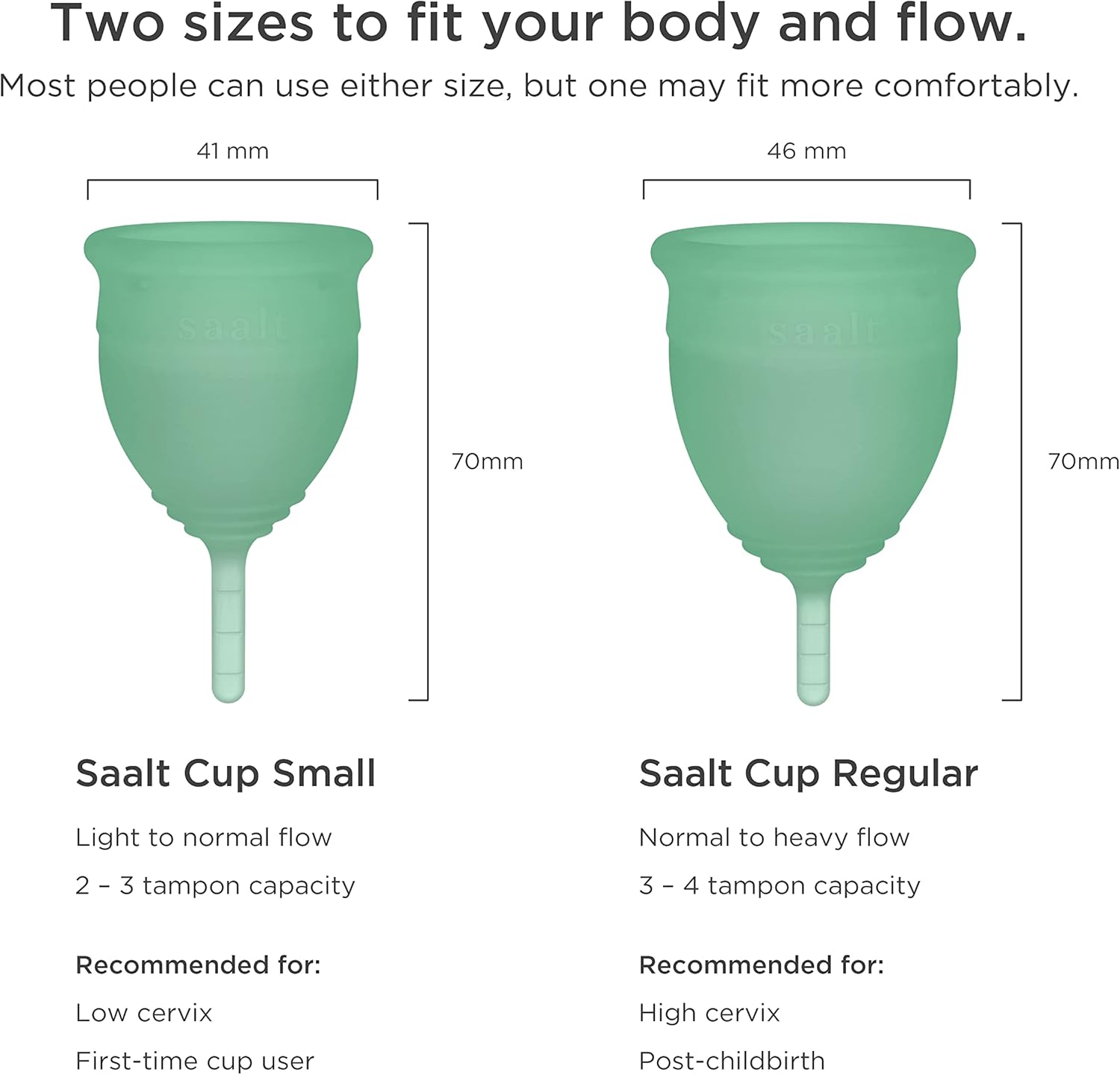 Saalt Twin Pack - Reusable Medical-Grade Silicone Period Cup - Wear for 12 Hours - Saalt Soft & Original Firmness (Regular) - Image 5