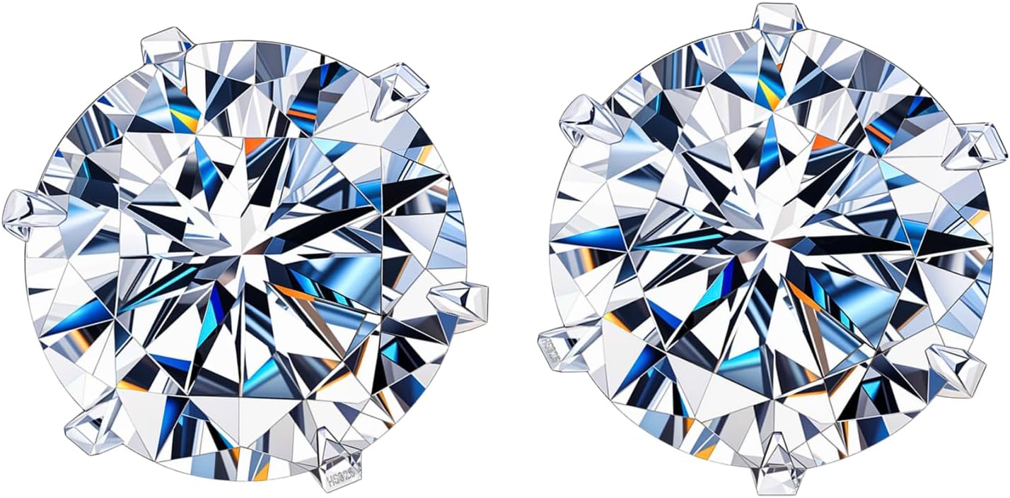 - 925 Silver Solitaire Stud Earrings | 92.5 Sterling Silver & Round Brilliant Cubic Zirconia Tops for Men Women