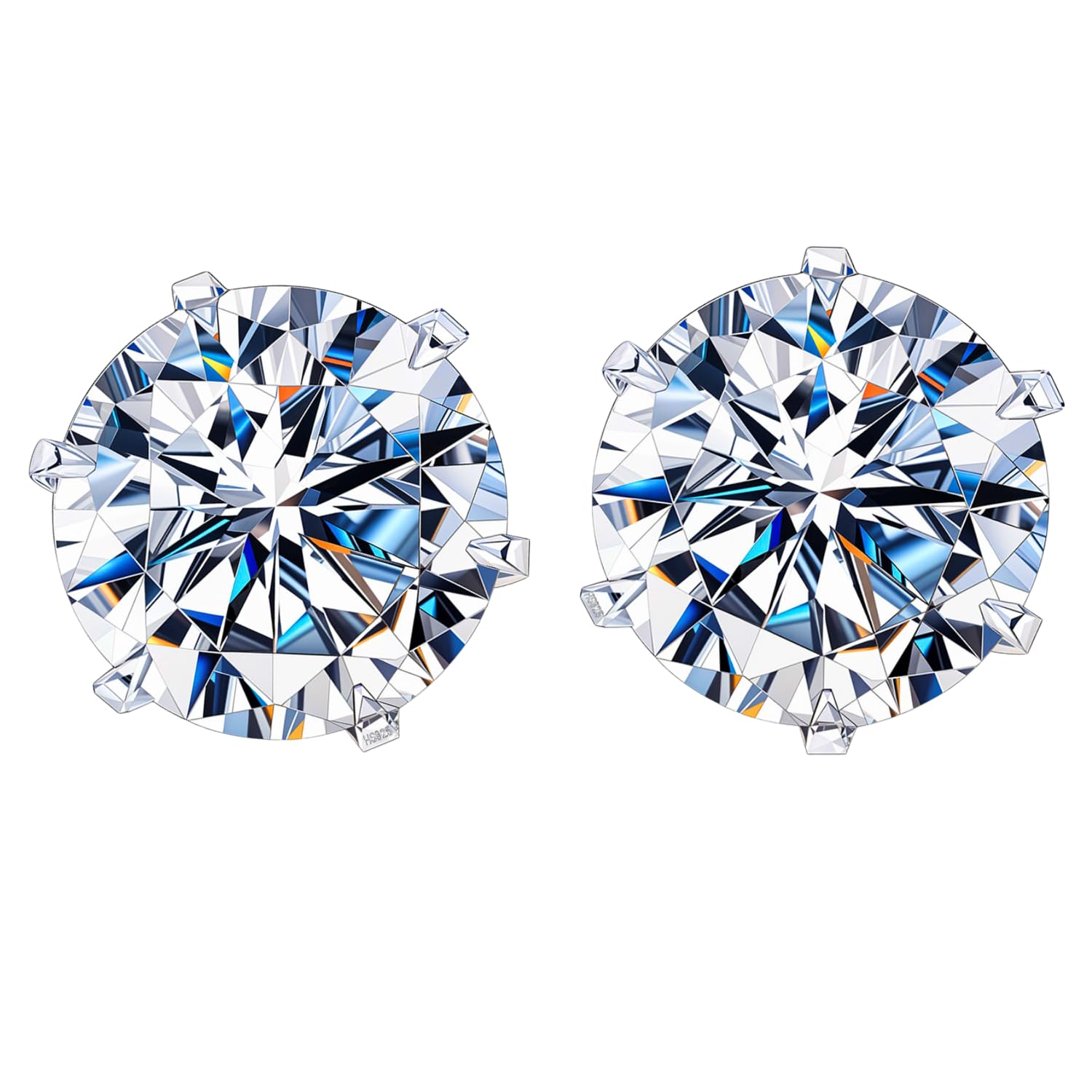 - 925 Silver Solitaire Stud Earrings | 92.5 Sterling Silver & Round Brilliant Cubic Zirconia Tops for Men Women