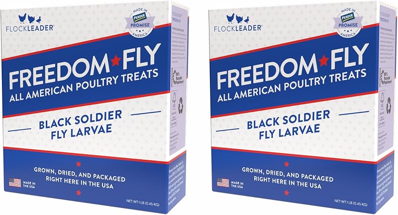 Petisco para aves com larvas secas de mosca-soldado-negra FLOCKLEADER Freedom Fly, 2 pacotes de 454 g