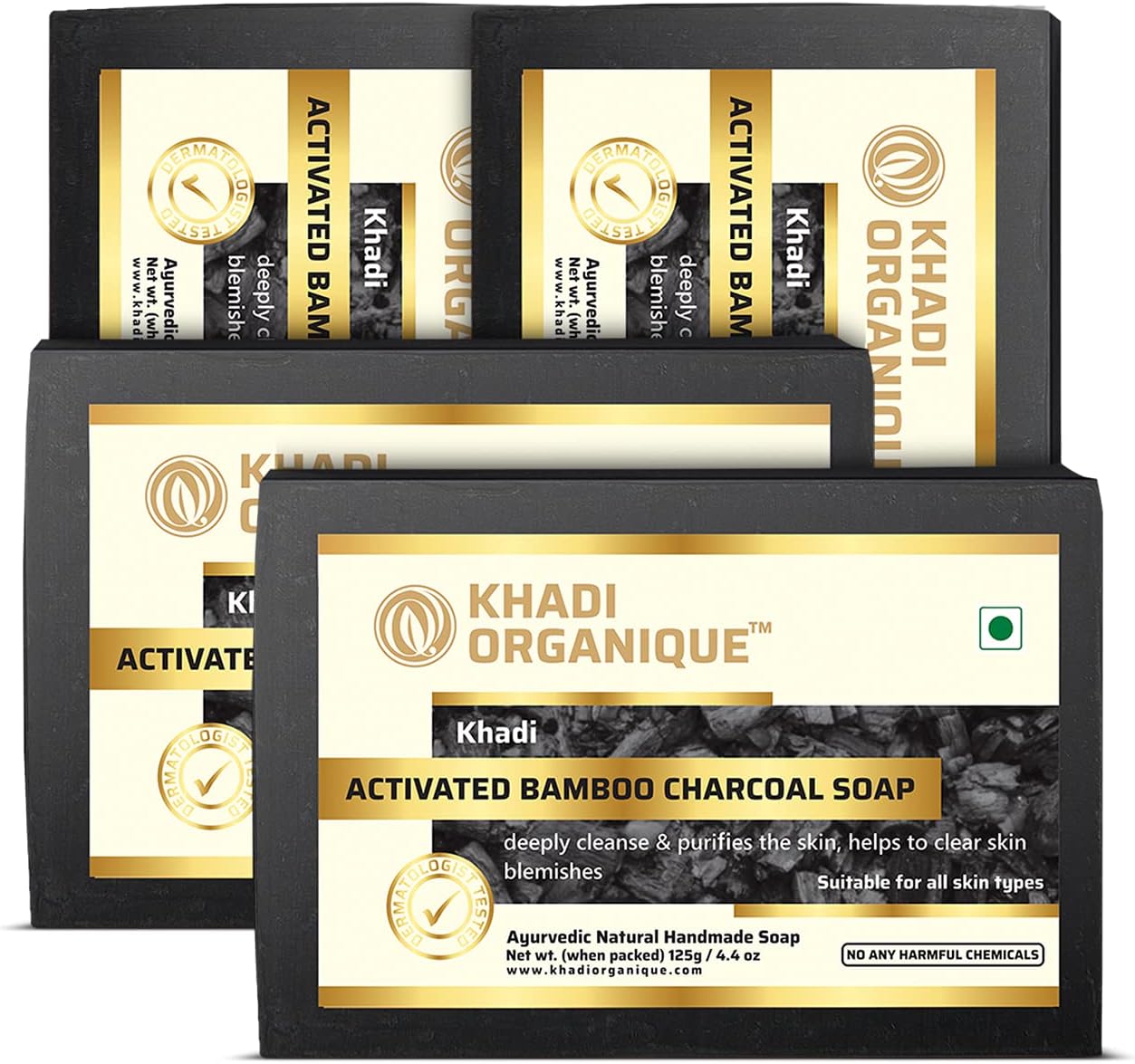 Activated Charcoal Soap, Removes Blackheads Pack Of 4 (Charcoal, Pack of 4)