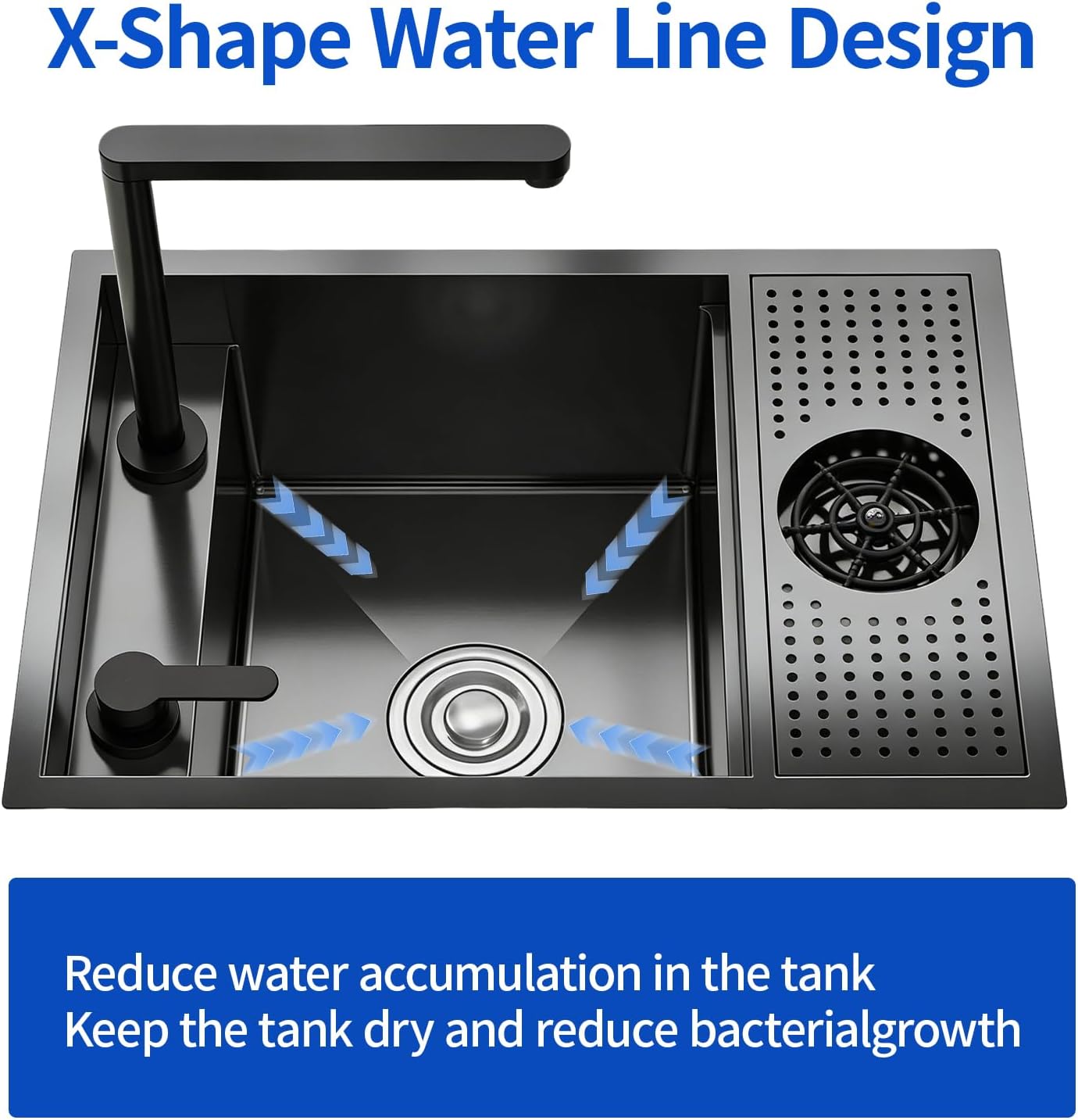 22"x12.5" Undermount Small Bar Sink – Black Stainless Steel Prep Sink with Cup Washer & Full-Cover Flat Board – Compact Second Sink for Kitchen Island, Wet Bar, Butler Pantry (Style 2)