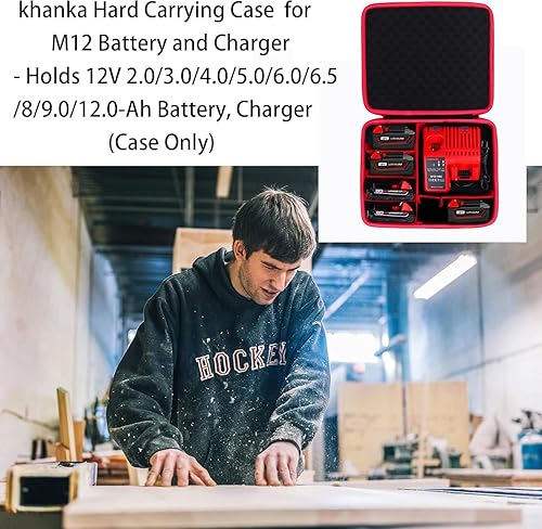 Miniatura 7 de khanka Soporte de caja de almacenamiento de batería dura, funda de transporte de repuesto para Milwaukee M12 M18 18V y cargador - Capacidad para
