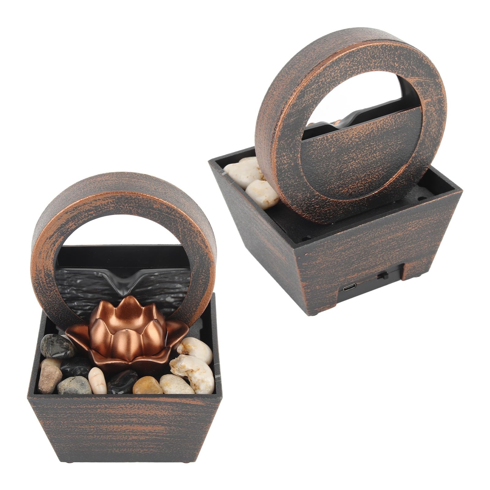 Fuente de Mesa Decorativa para Interior, Fuente de Agua con Cascada, de Piedra, con iluminación LED, alimentación USB, Zen, decoración para salón, Oficina, Escritorio, 17 x 11,7 x 11,7 cm