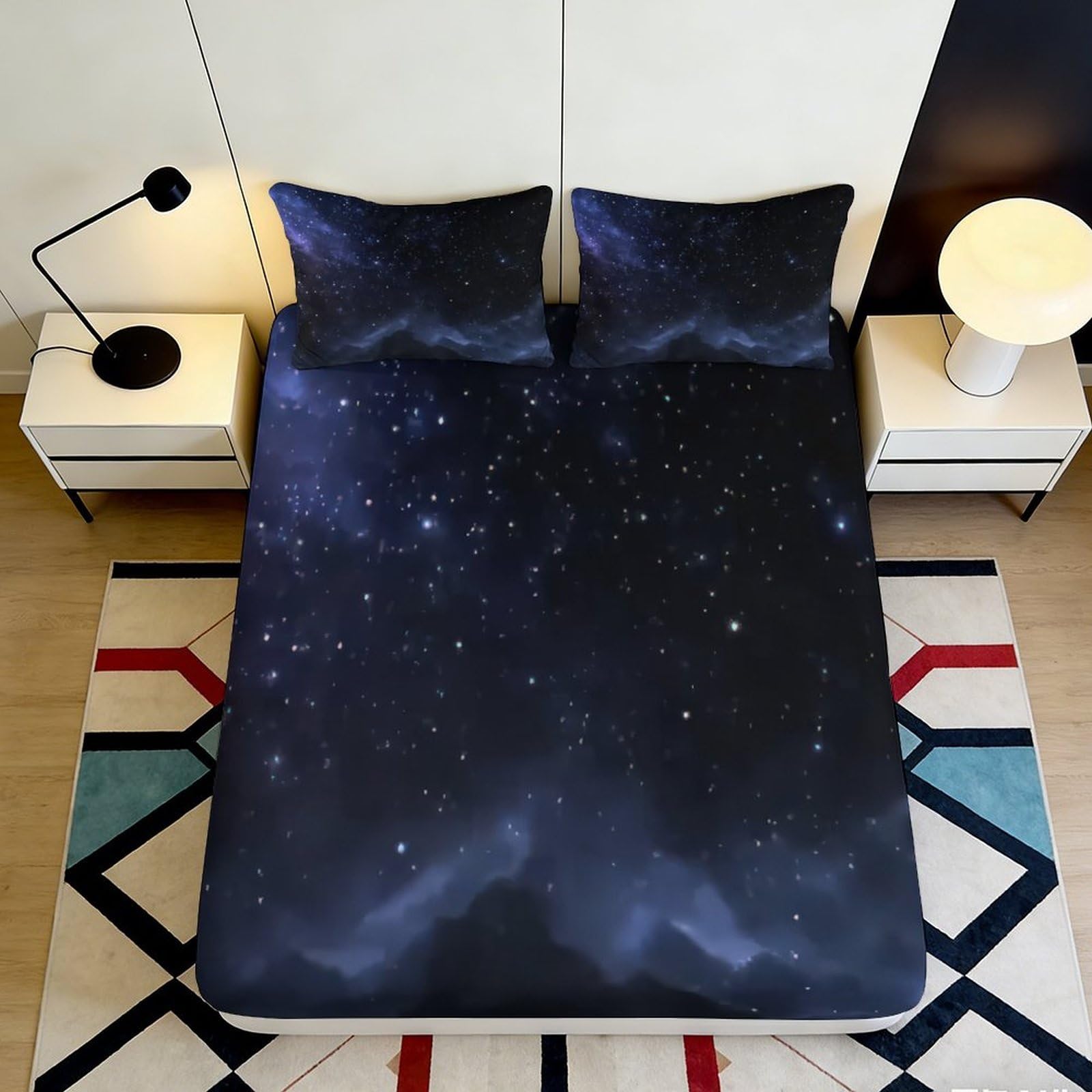 3D Printed Galaxy Starry Sky Fitted Sheet Microfiber Soft Mattress Cover Cosmic Nebula Decor for Bedroom Dorm 90x200x25cm
