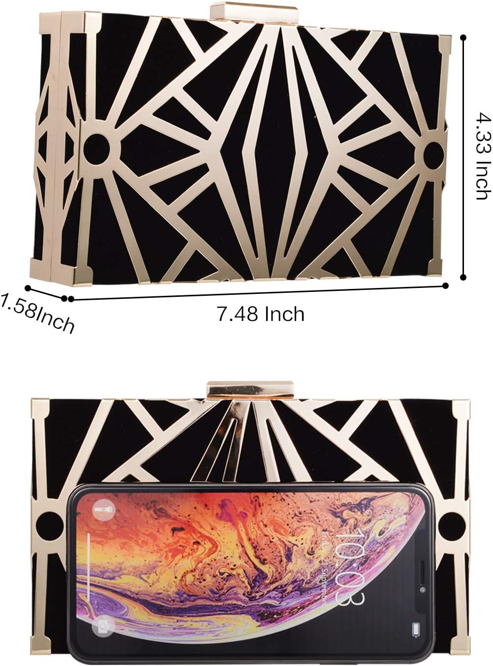 UBORSE Women Clutch Bag Velvet Purse Metal Vintage Evening Bag Hollow Wedding Party Handbag - Image 8