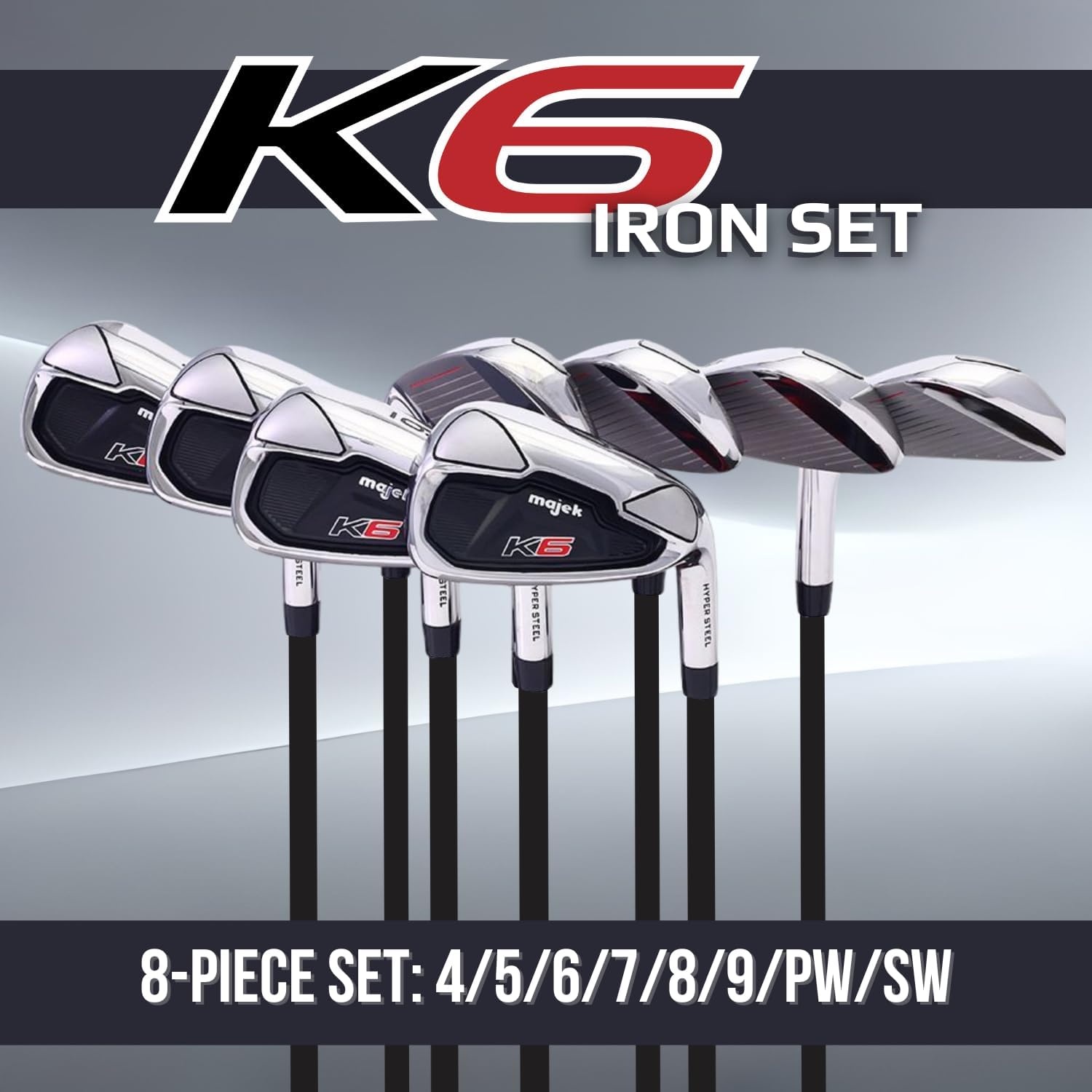 Majek K6 Iron Set Short Senior Men's Complete 8-Piece Set (4-PW, SW) Right Handed Senior Flex A Flex Club (Short Men - 5' to 5'4") with Premium Men's Arthritic Grip
