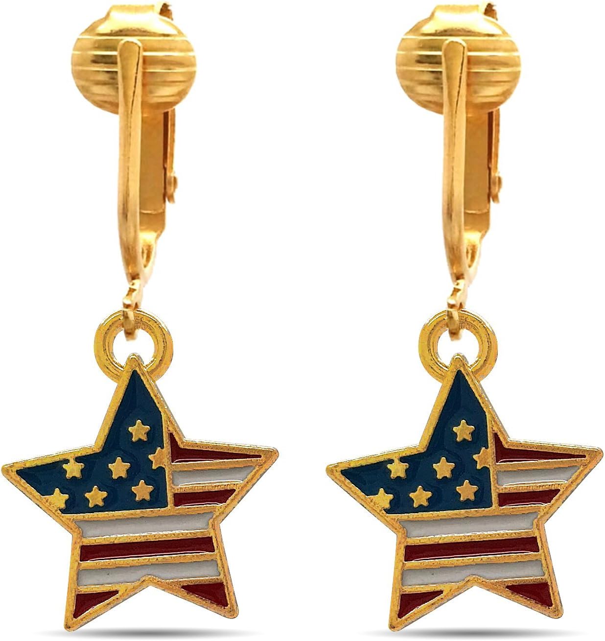 Aloha Earrings American Flag Clip Earrings-USA Flag Clip Earrings-Star Clip Earrings-Fourth 4th of July Clip Earrings
