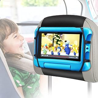 Upgraded Car Headrest Mount Holder, Car Tablet Holder in Back Seat for Kids, Tablet Holder for Car with Anti-Slip Strap and Holding Net for All 7-12.9 Inch Tablets