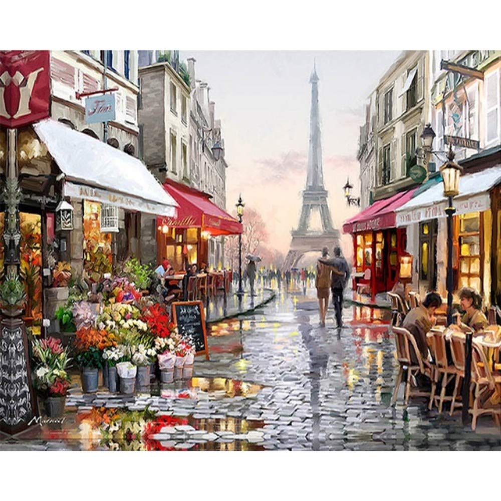 Peinture par numéros Paris rue toile encadrée 40x50 cm