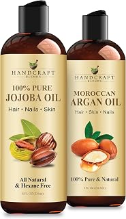 Handcraft Blends Premium Beauty Serum Set: Moroccan Argan Oil and Jojoba Oil – (2 x 8 Fl Oz) – 100% Pure & Natural – Cold Pressed Carrier Oils for Face, Hair, and Nails