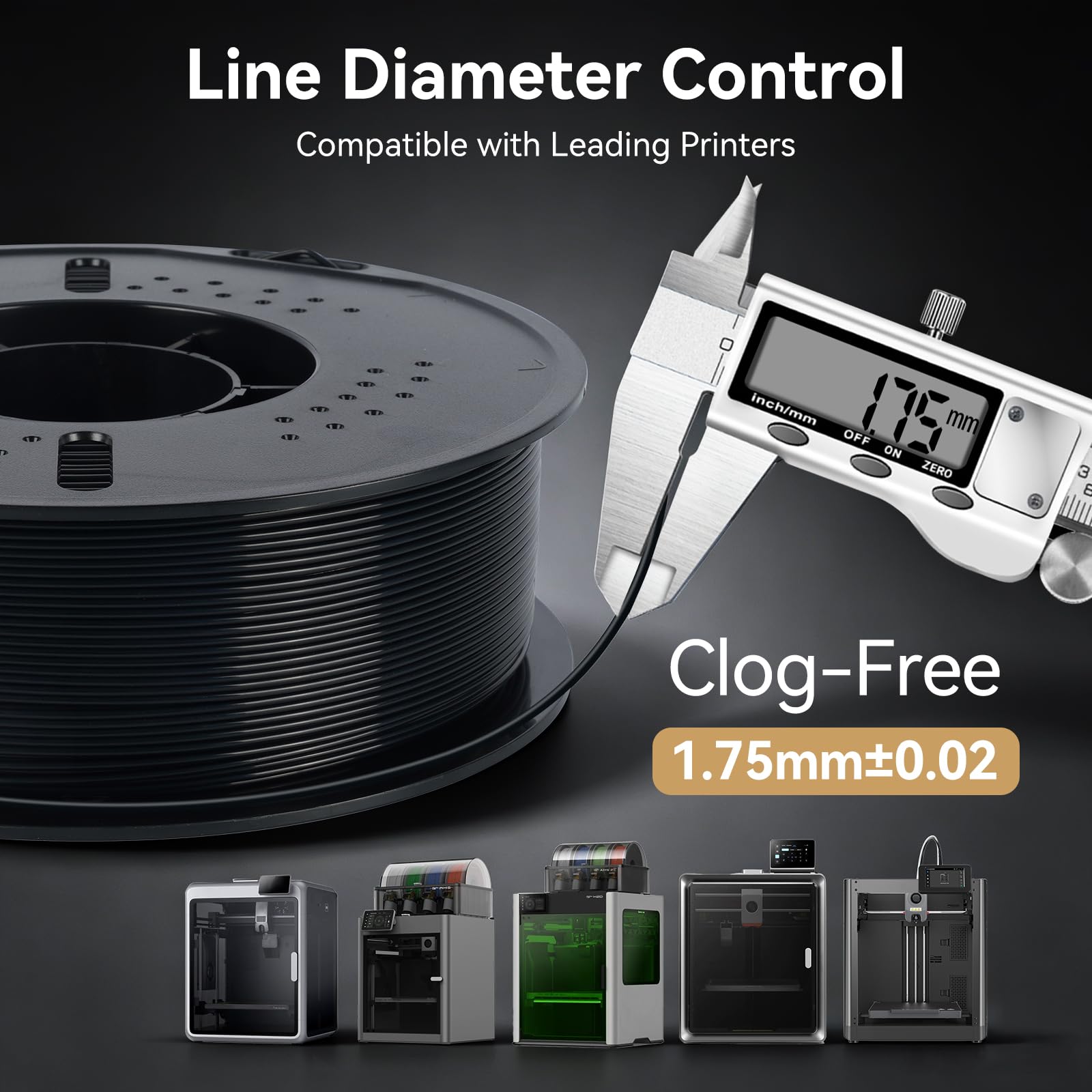 Kingroon Filamento de nailon para impresora 3D, precisión dimensional +/- 0,03 mm, carrete de 1 kg (1 kg), 1,75 mm, color negro