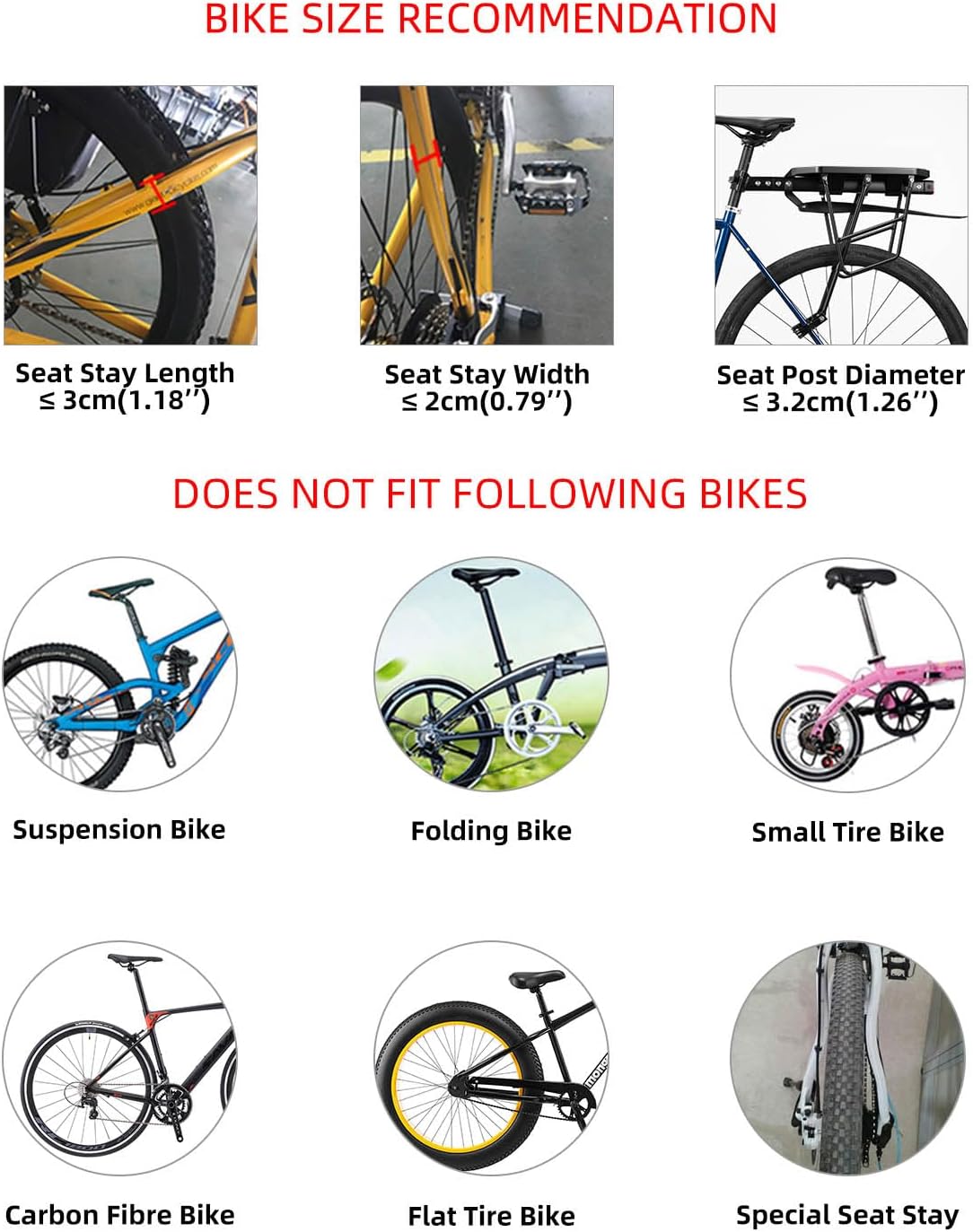 ROCKBROS Rear Bike Rack Bike Rear Rack Bike Cargo Rack for Back Quick Release Adjustable Bicycle Luggage Cargo Rack Fit for 26”-29”Mountain Bike