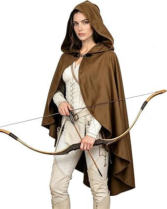 JPXH Medieval Cloak with Hood Short Hooded Cape for Adult Men and Women Halloween Renaissance