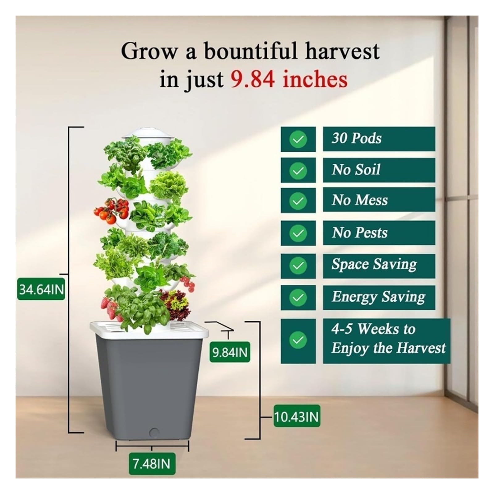 Système de Culture hydroponique, Tour d'intérieur for 30 Plantes avec système Pompe, kit Germination Légumes et Fruits