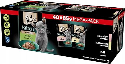 Sheba Wet Kitten Food in Portion Bag - Fine Variety with Salmon (MSC) and Chicken in Sauce - Multipack 40 x 85g