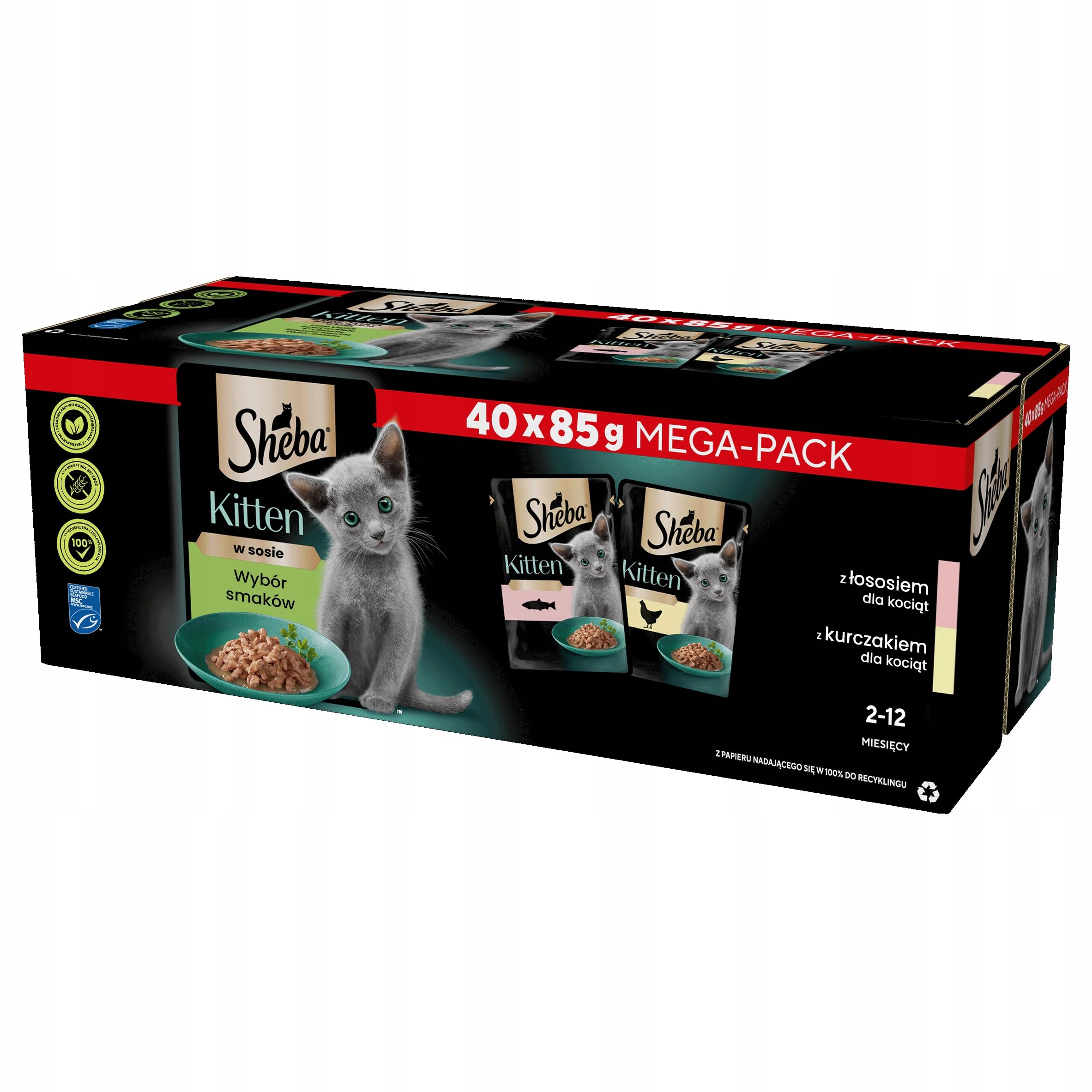 Sheba Nourriture Humide pour Chatons dans Un Sachet portionné - Variété Fine avec Saumon (MSC) et Poulet en Sauce - Multipack - 40 x 85 g