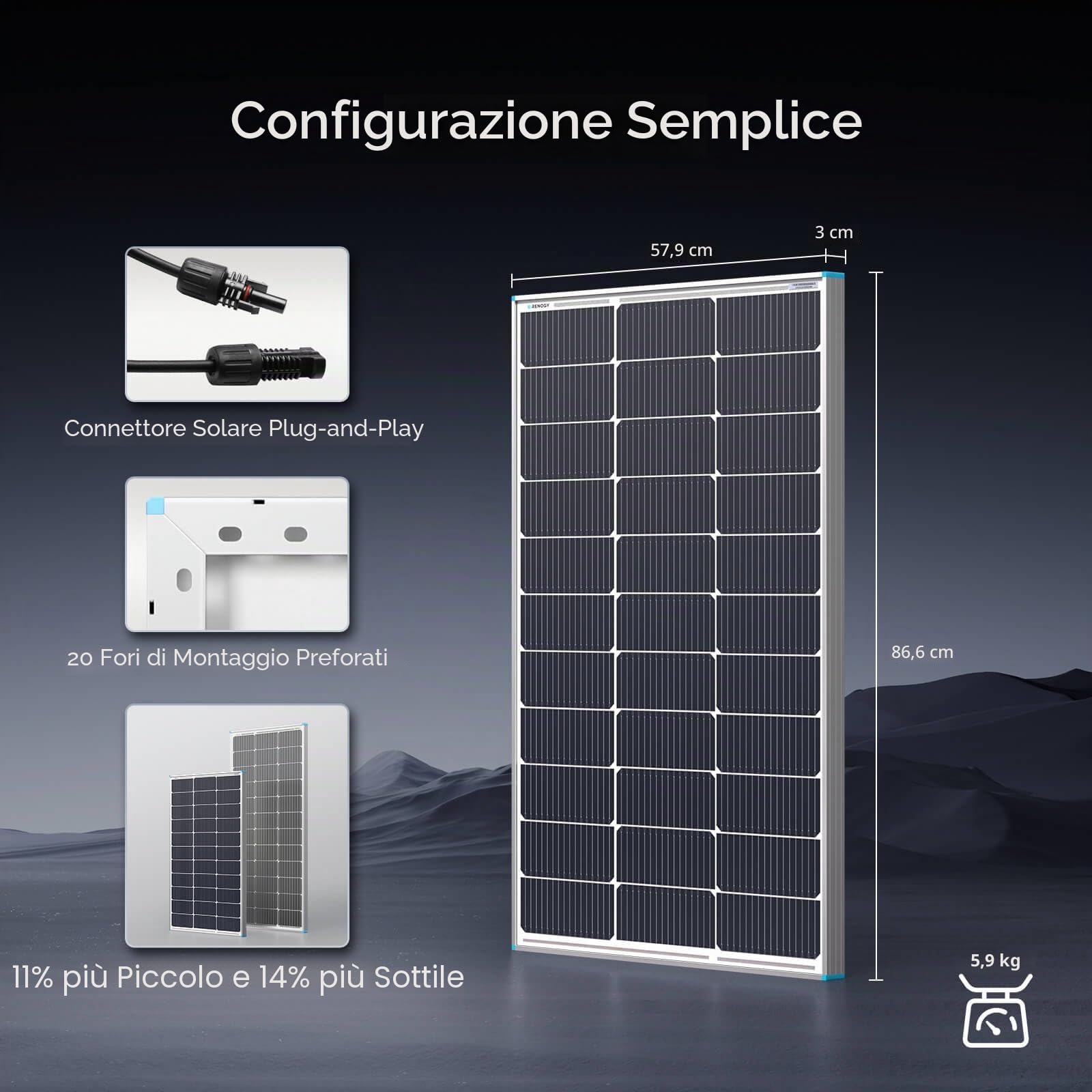 Renogy Pannello solare tipo N 16BB 100W, pannello solare 12V 100 Watt 25% ad alta efficienza, caricatore di alimentazione modulo fotovoltaico per camper, batteria agricola sul tetto marino e altre