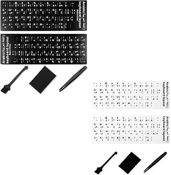 Arabic Keyboard Sticker White Letter/Black Background and Replacement Arabic Keyboard Sticker with Black Font on White Background Universal for Laptop Desktop Computer,Matte Arabic Keyboard Sticker