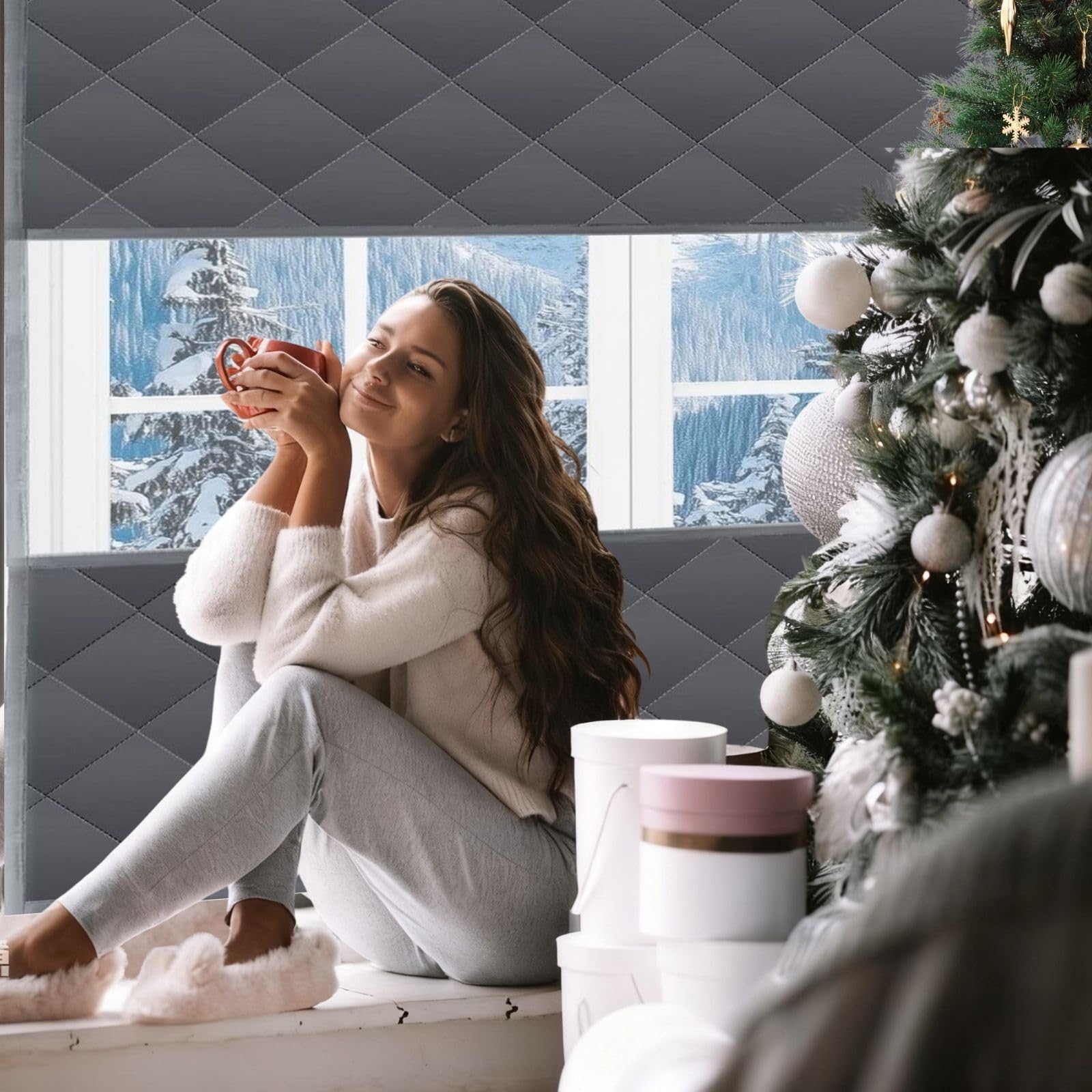 Rideau Thermique Isolant Anti Froid en d'hiver Pas de Perçage Nécessaire Rideau occultant 120X180cm Thermiques isolants Anti Froid Convient pour la Cuisine(39x98in/100x250cm)