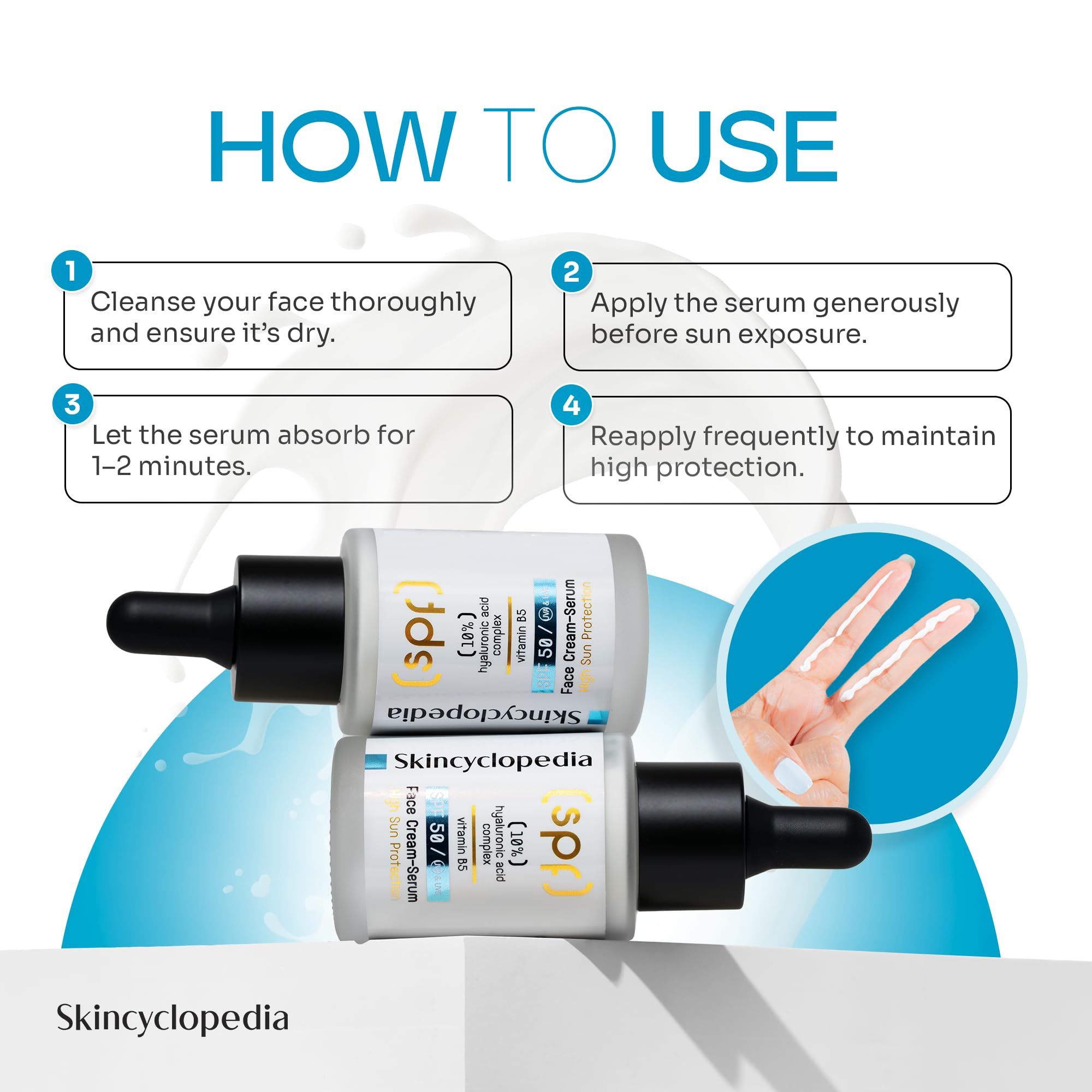 Skincyclopedia Serum z kwasem hialuronowym, LSF 50 serum do twarzy z 10% kompleksem hialuronowym i witaminą B5, ochrona przed słońcem z SPF 50, UVA i UVB, ochrona przed słońcem o wysokim spektrum