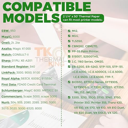 Miniatura 97 de (10 rollos) Papel térmico de 2 1/4 pulgadas x 165 pies, papel de recibo para caja registradora de negocios minoristas, se adapta a la mayoría