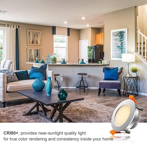 Miniatura 5 de YGS-Tech Iluminación empotrable LED de 2 pulgadas, regulable, 3 W (equivalente a halógeno de 35 W), blanco cálido de 3000 K, CRI80, luz de techo