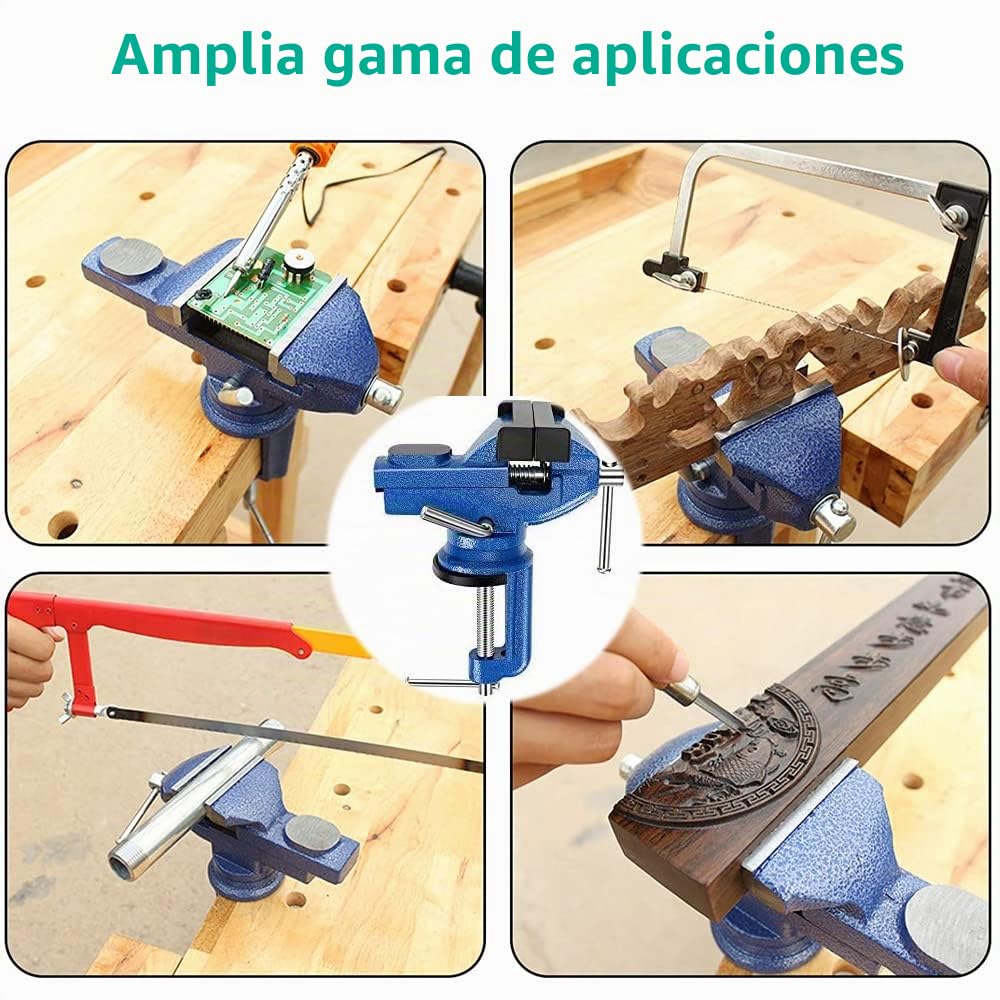 Mini tornillo de banco versátil, tornillo de base giratoria de 360 ° tornillo plano de carpintería 60mm para carpintería, conductos de corte, perforación, metalurgia - azul