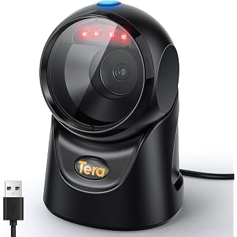 Tera Barcode Scanner Platform Omnidirectional 1D 2D QR Code Desktop Reader Hands-Free USB Wired Adjustable Angle Plug and Play for POS Supermarket Warehouse Retail Hospital 9700
