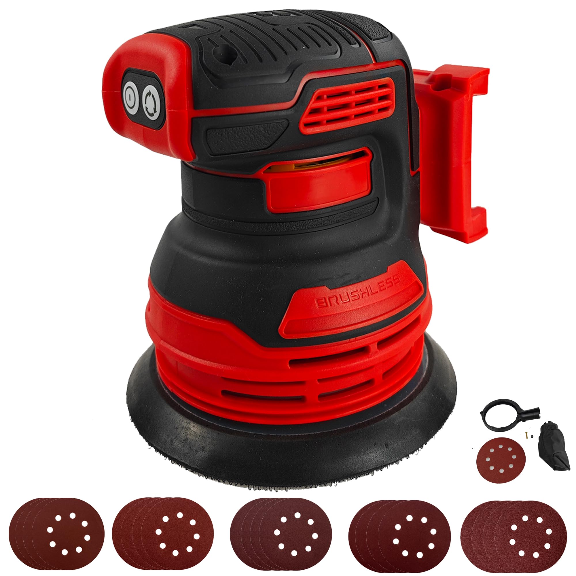 Brushless Random Orbital Sander for Milwaukee M18 18V Battery, 5" Brushelss Electric Random Palm Sander with 20pcs 125mm Sandpaper, 3-Speed Rotation 8 Hole