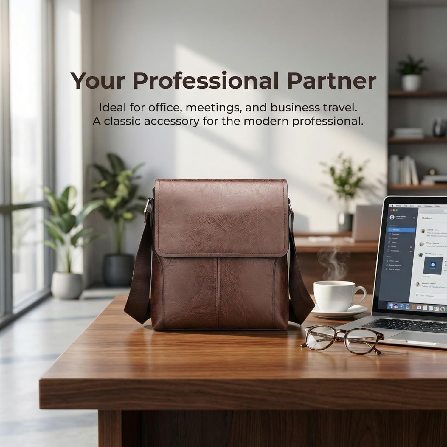 Vintage Men's Crossbody Shoulder Bag, Business Satchel Handbag with Zipper, Side Crossover Pouch for Office - Image 8