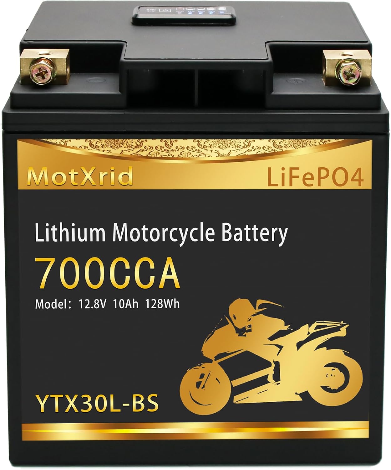 YTX30L-BS 700A Lithium LiFePO4 Powersport Start Motorcycle Battery, 12.8V 10AH, For UTV,ATV,Jet Ski, PWC,Scooter,Riding Lawn Mower,Tractor,Snowmobile,Quad,Intelligent BMS,Digital Readout