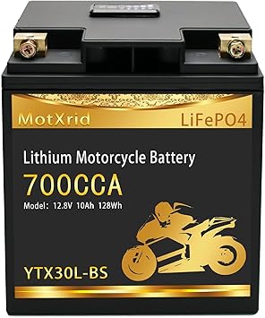 YTX30L-BS[-,+]L*W*H6.54 * 4.96 * 6.93",3.85LBS,12V 10AH 700CCA Lithium battery LiFePO4 Powersport Start Motorcycle Battery,longevity,lightweight,High cranking,Intelligent BMS,Digital Readout