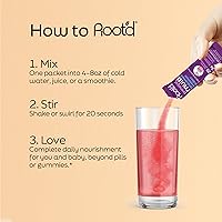 Vista 3 de Root'd Polvo multivitamínico prenatal - 25 vitaminas y minerales con 3 electrolitos, folato, hierro, D3 para mamá y bebé, 7 superalimentos
