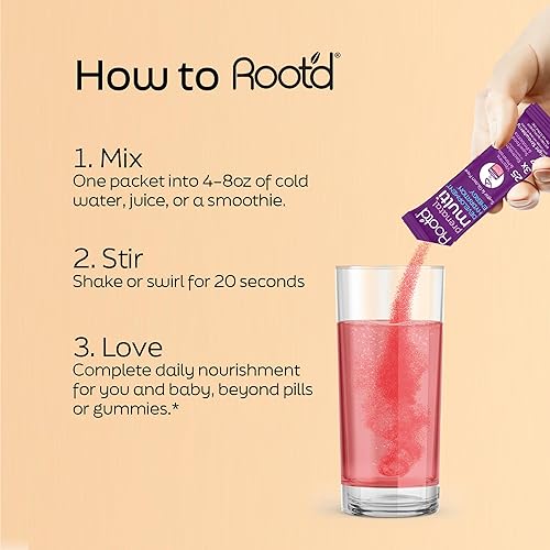 Miniatura 3 de Root'd Polvo multivitamínico prenatal - 25 vitaminas y minerales con 3 electrolitos, folato, hierro, D3 para mamá y bebé, 7 superalimentos y