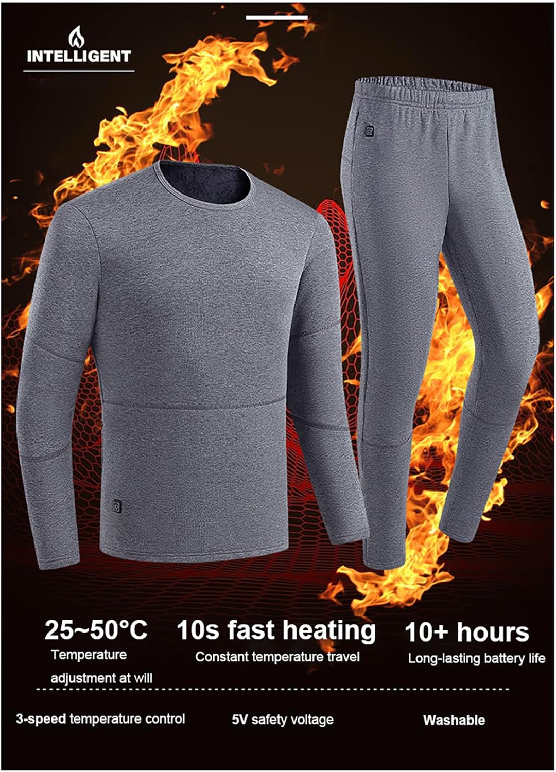 Women Heated Underwear Thermal Set Winter Electric Tops Pants with 28 Heating Zones Christmas Ski Wear Clothing