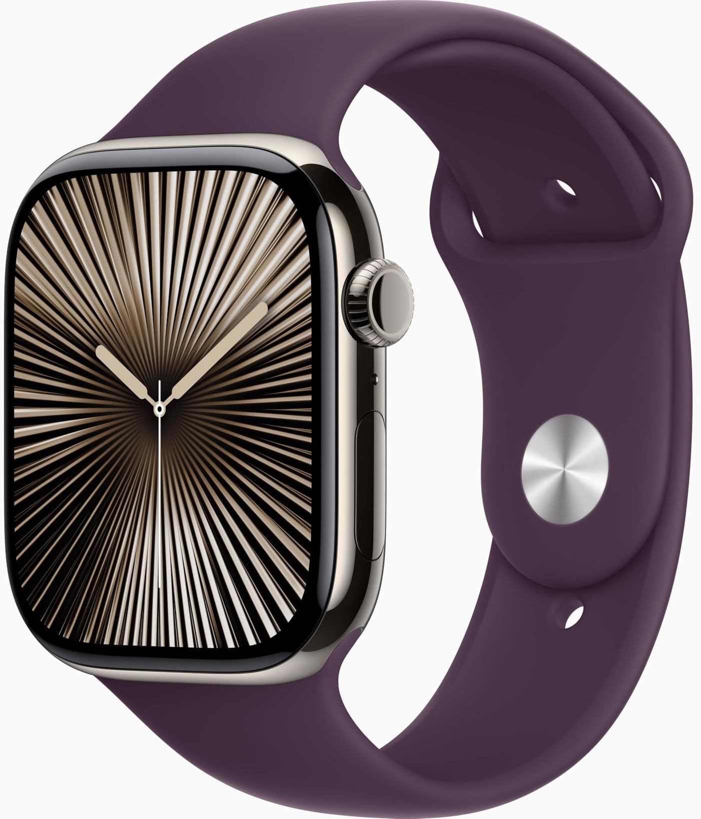 Apple Watch Series 10 [GPS + Cellular, 42mm] - Natural Titanium Case with Plum Sport Band, M/L (Renewed)
