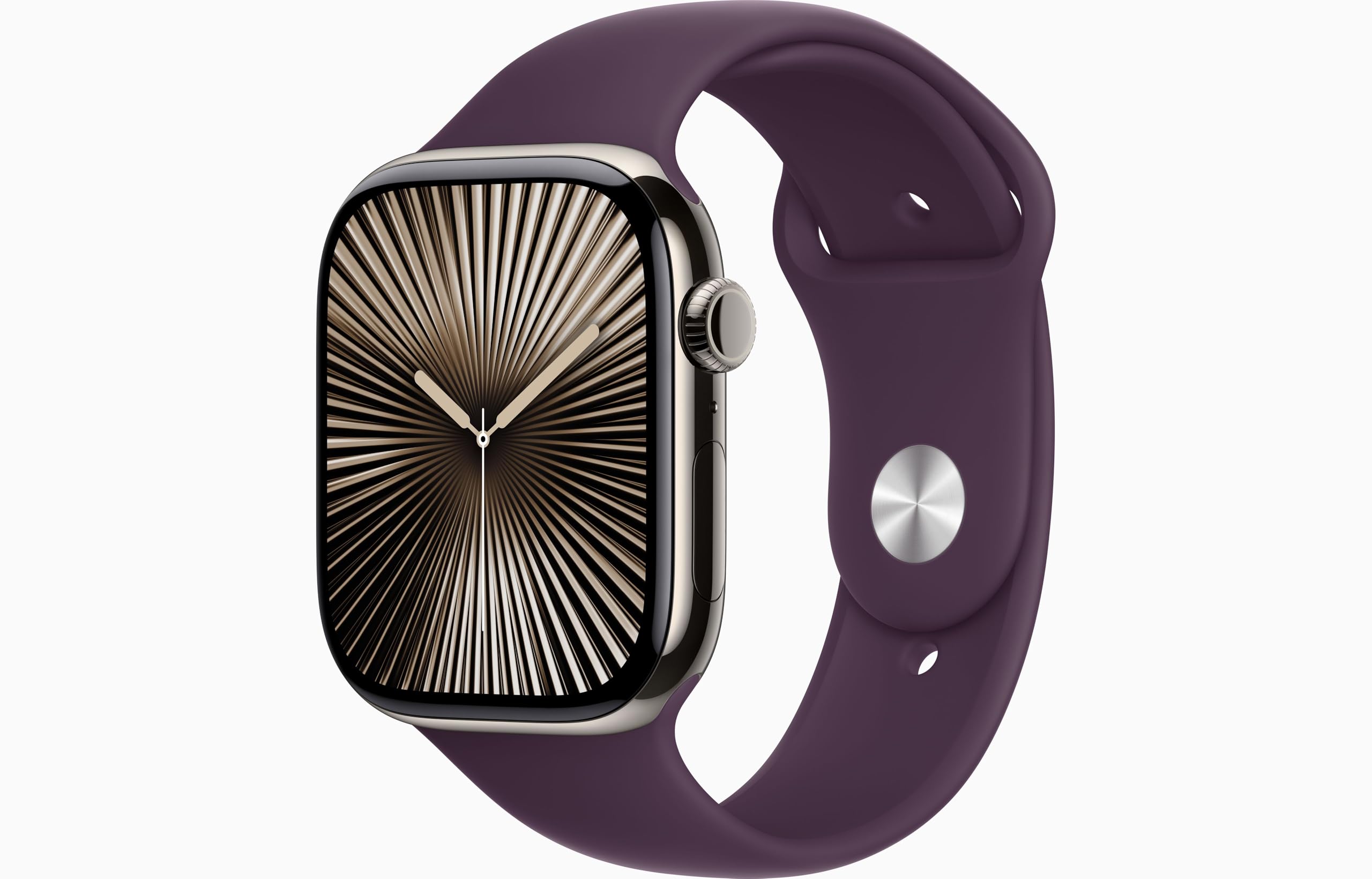 Apple Watch Series 10 [GPS + Cellular, 42mm] - Natural Titanium Case with Plum Sport Band, M/L (Renewed)