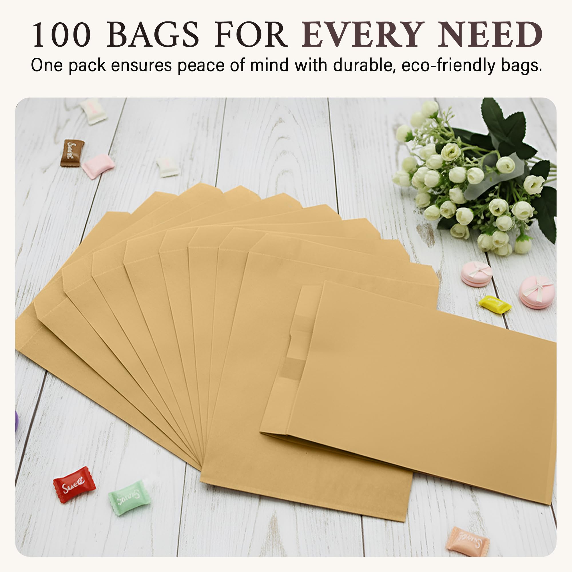 RJ Displays Lot de 100 sachets en papier kraft marron 12,7 x 19,1 cm
