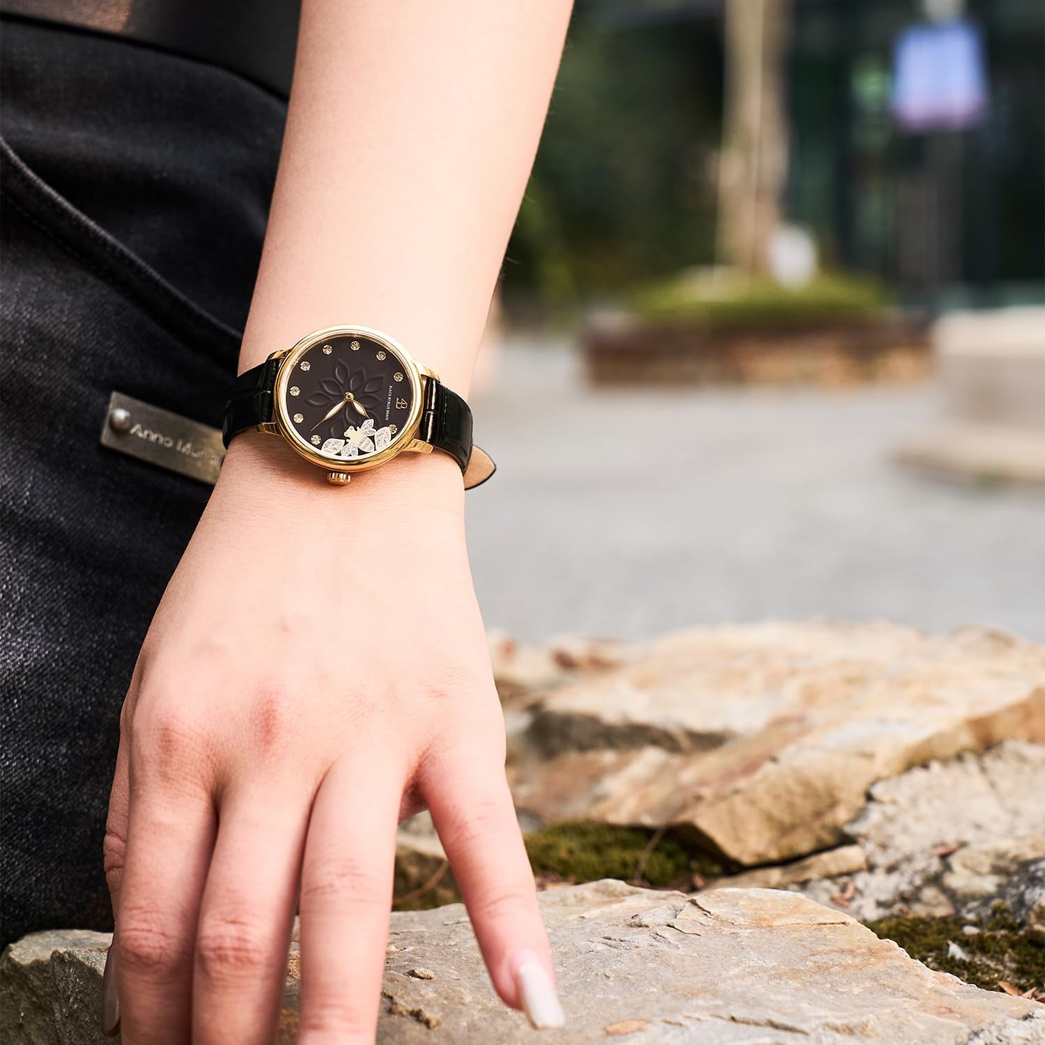 Womens Watch Bee Watches for Women Moving Bees Between Double Sapphire Glass with Genuine Leather Strap Luminous Hands and Trendy Watch with 12 Genuine Diamonds Rose Gold Mesh Band 28mm - Image 6