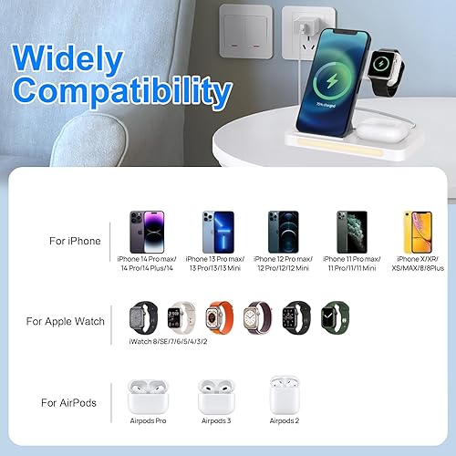 Miniatura 7 de Miady Estación de carga inalámbrica, cargador inalámbrico plegable 3 en 1 para iPhone 15141312, iWatch Series 8765SE432 y AirPods Pro32 (adaptador