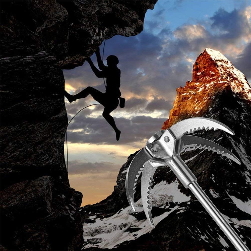 CYFIE 3-Claw 4-Claw Sawtooth Grappling Hook, with 10m/33ft 8mm Auxiliary Rope Stainless Steel Claw Carabiner for Outdoor Activity Magnet Fishing Tool