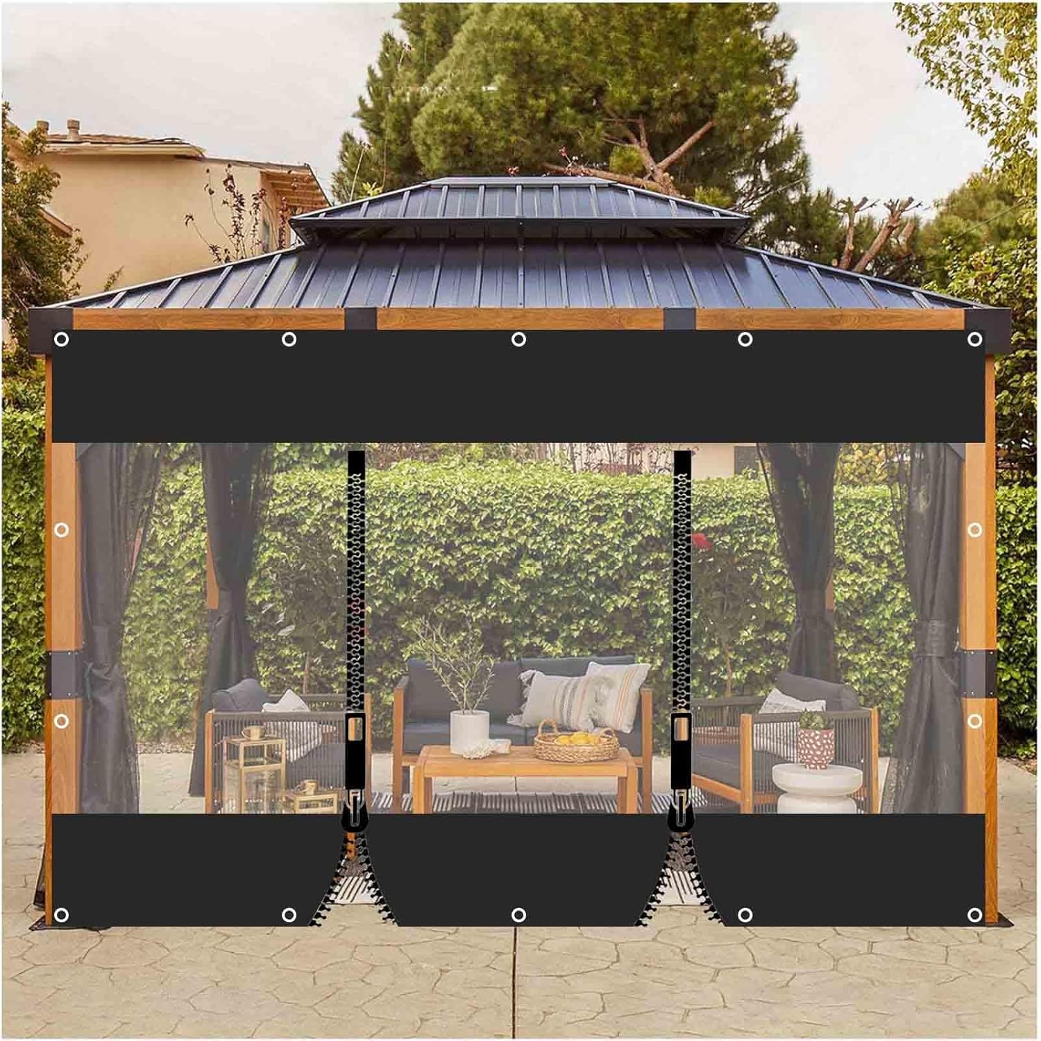 Clear Tarpaulin Side Panels With Zips, Outdoor Transparent Waterproof Tarp Curtains, 600g/m² Heavy Duty Pvc Tarpaulin, Partition Rain Curtains for Pergola Gazebo Patio,WxH-3.6x2.5m/11.8*8.2ft