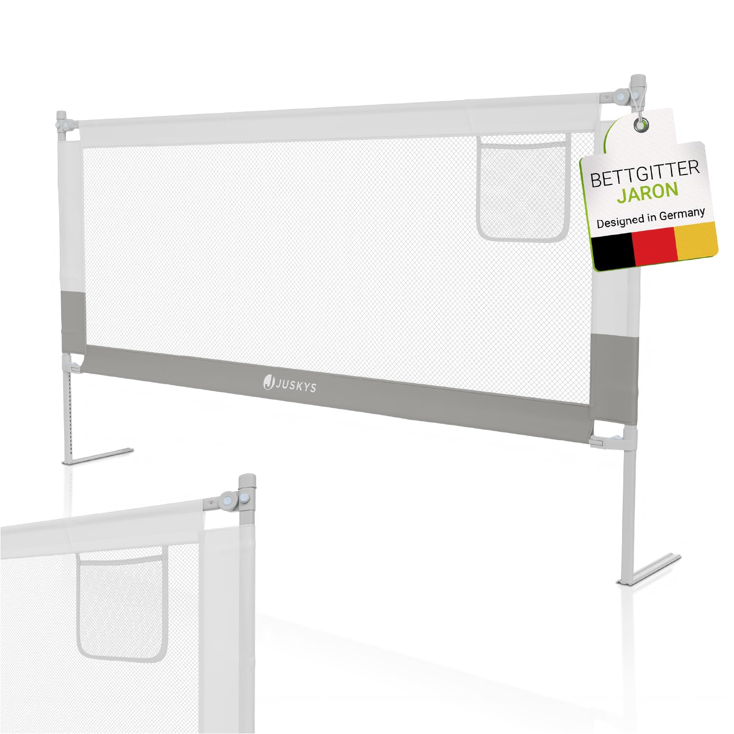 Juskys Bettgitter Jaron 180 cm – Höhenverstellbarer & klappbarer Bett Rausfallschutz, kombinierbare Bettumrandung als Fallschutz für Kinderbett – Grau