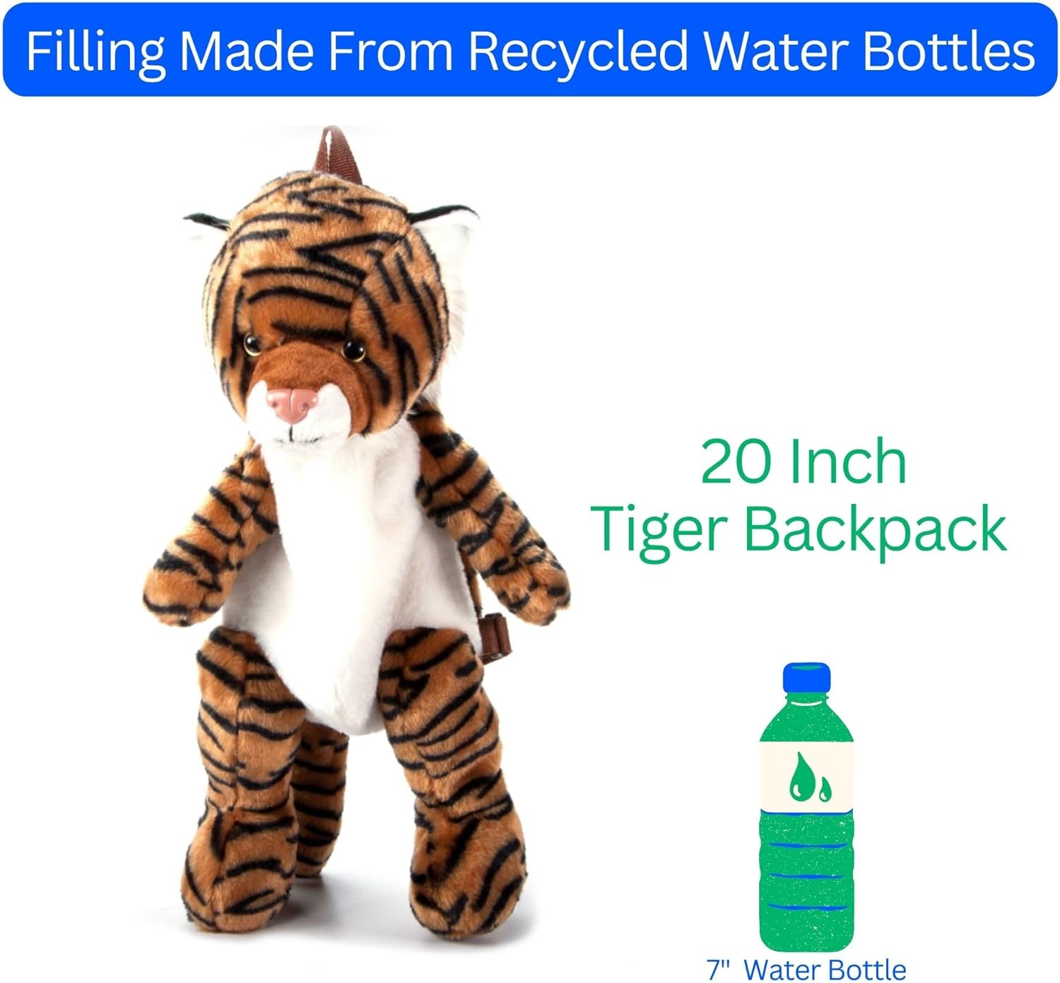 The Petting Zoo Tiger Stuffed Animal Plushie Backpack, Gifts for Kids, Wildlife Animal Toy, Orange Tiger Plush Toy Book Bag, 20 inches